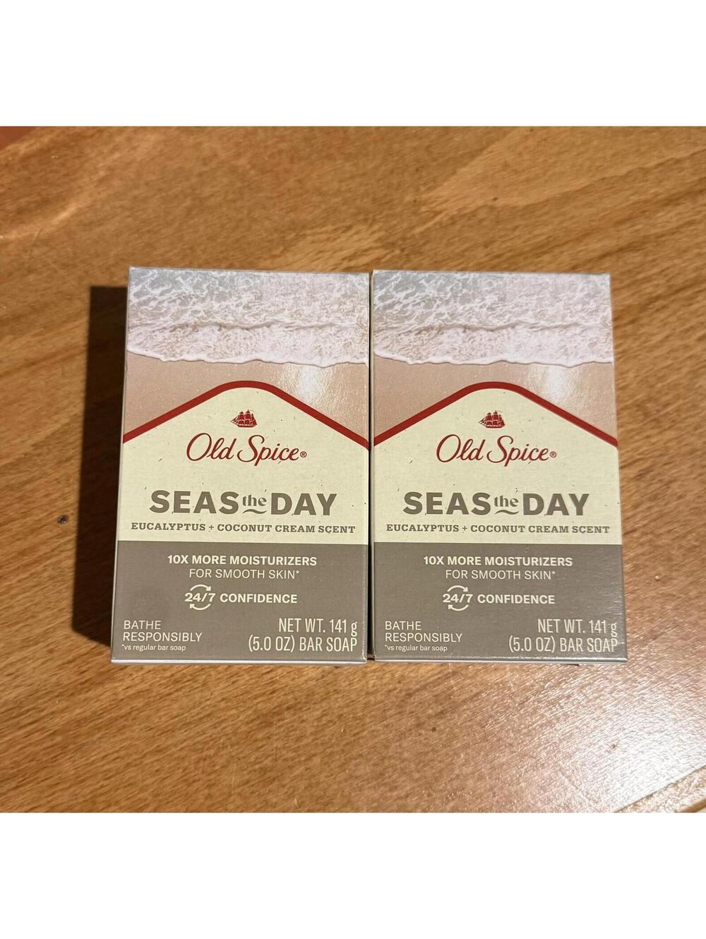 Old Spice Bar Soap - Seas‎ The Day - Eucalyptus & Coconut Cream 5 oz Lot Of 2